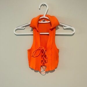 Fashion Nova Orange Lace-Up Sleeveless Top